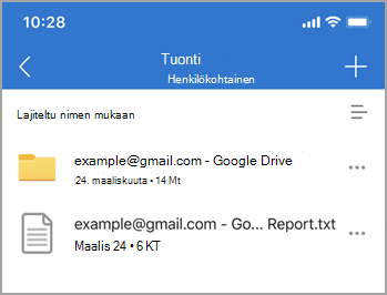 Tiedoston tuominen -näyttökuva