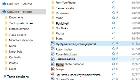 Näyttökuva, joka näkyy OneDriven Henkilökohtaiset-kansio Resurssienhallinnassa.