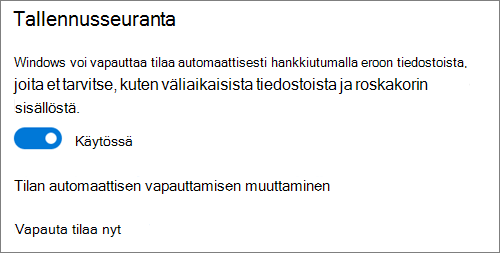 Windows 10:n vaihtopainike, jolla Tallennusseuranta aktivoidaan