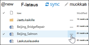 Avaa tiedostojen valintakortti valitsemalla Lisää ellipsejä -kuvake tiedoston nimen vieressä OneDrive for Business -sovelluksessa Valintakortti