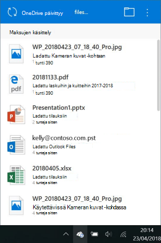 OneDrive käsittelee muutoksia -näyttö