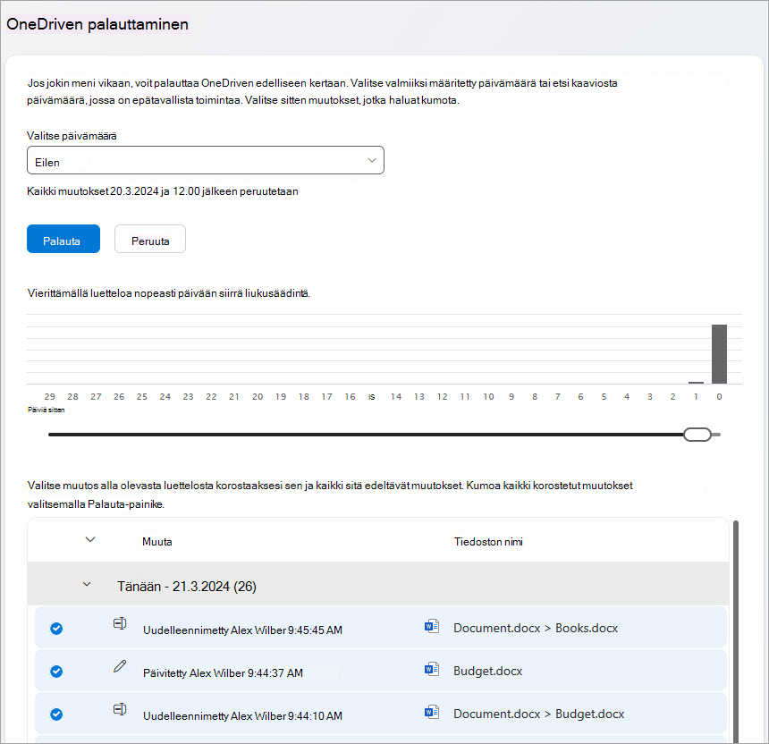 Palauta OneDrive-tiedostotoiminnot.