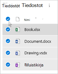 Näyttökuva kaikkien tiedostojen ja kansioiden valitsemisesta OneDrivessa