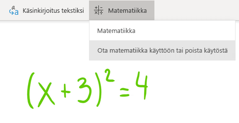 Matematiikka-painike OneNote for Windows 10:ssä