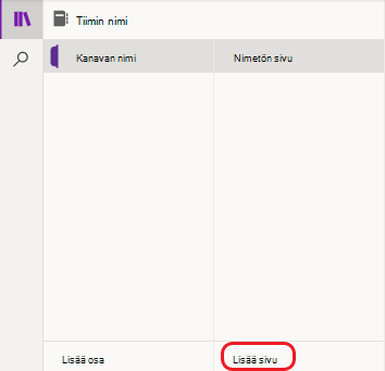 OneNoten lisää sivu
