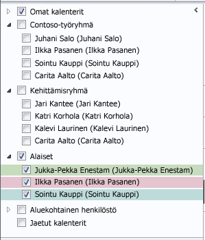 Kalenteriryhmät siirtymisruudussa