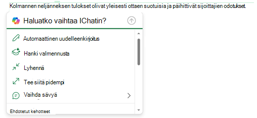 Osa sähköpostiviestin tekstistä on valittuna, ja Kopioi-valikko on laajennettu näyttämään asetukset sille, mitä voit tehdä kyseiselle tekstille.
