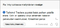 Näyttää yhteenvedon Outlookissa. Yhteenvedon alla on painike, jossa lukee Näytä koko yhteenveto.