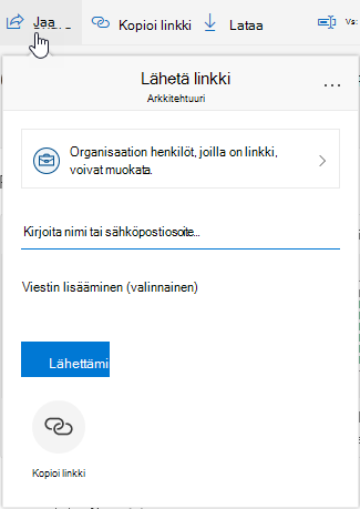 Näytetään Jaa tiedosto -vaihtoehto