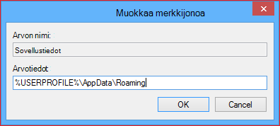Kirjoita Arvon tiedot -ruutuun seuraava polku ja valitse sitten OK.