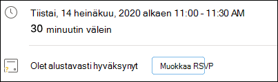 RSVP:n muokkaaminen tapahtumasta.