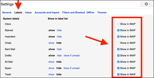 Google-asetukset, joiden avulla kansiot toimivat Outlook Mobilessa.