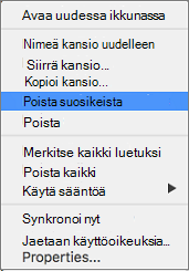 Pikavalikon Poista suosikeista -vaihtoehto