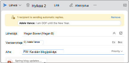 Näyttökuvassa on esimerkki siitä, miltä postivihjeet näyttävät.