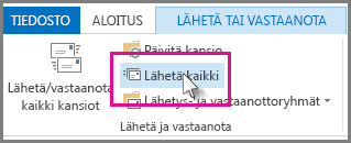 Näyttökuva Lähetä kaikki -painikkeesta Outlook 2013:ssa.