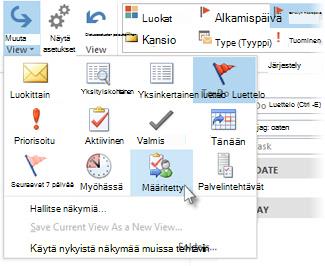 Valintanauhan Määritytty tehtävänäkymä -komento