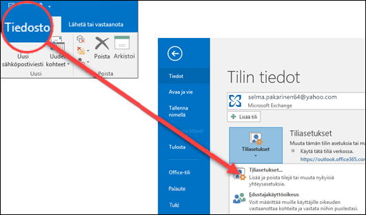 Tilin poistaminen valitsemalla Tilin asetukset.