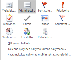 Tehtävien nykyisen näkymäasetukset