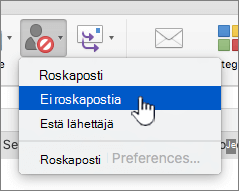 Viestin merkitseminen muuksi kuin roskapostivalinnaksi