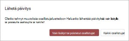 Voit halutessasi lähettää kokouspäivityksen vain lisätyille tai poistetuille osallistujille tai kaikille osallistujille