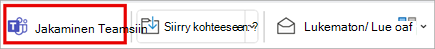 Jaa tiimeille perinteisen Outlookin työkalurivin valintanauhassa.