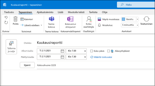 Outlookin uusi tapaaminen