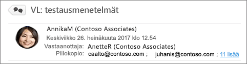 Piilokopion vastaanottajien katsominen Lähetetyt-kansiossa
