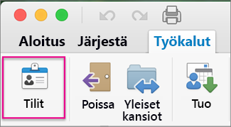 Valitse Työkalut-välilehdessä Tilit