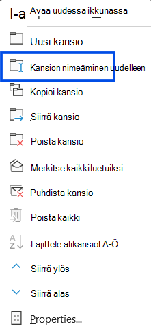 Näyttökuva kohdistimesta Lisää-painikkeen kohdalla Outlookin verkkoversion siirtymisruudussa