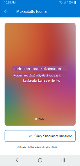 Näyttö, jossa näkyy Copilotin luoma teema Outlook Mobilessa