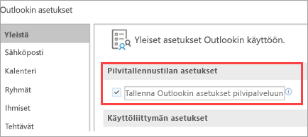 Näyttää Outlookin asetusasetukset