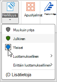 Luottamuksellisuustunnisteet-valikko