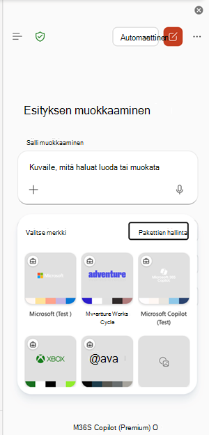 manage brandkits-aloituskohta PowerPointissa.