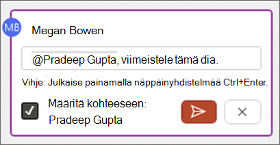 Määritä-valintaruutu kommentin tekstiosassa.