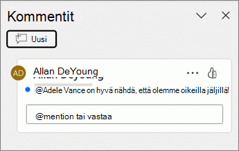 Kommenttiruudun kommentin vieressä näkyy sininen piste.