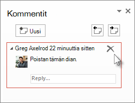 Kommentin poistaminen