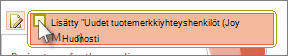 Hyväksy muutos valitsemalla sen valintaruutu