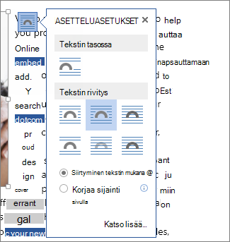 Asetteluasetukset-ruutu
