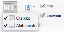 Näyttökuvassa näkyvät Perustyylin rakenne -ryhmän käytettävissä olevat Otsikko- ja Alatunnisteet-asetukset.