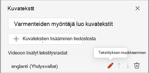 Tekstitysruudun Tekstitys-ruudun Tekstitys-painikkeen muokkauspainike.