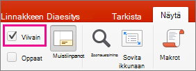 Viivain-valintaruutu Näytä-välilehdessä