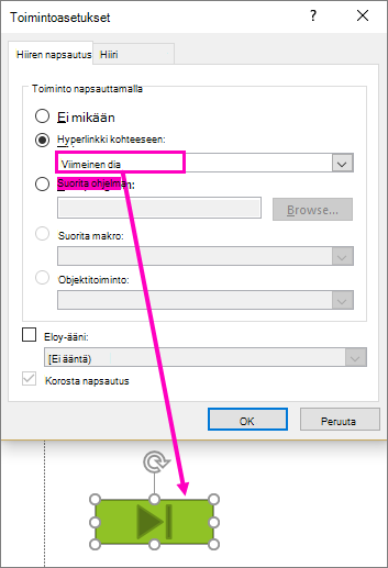 PowerPointin toimintopainikkeiden määritysvalintaikkuna