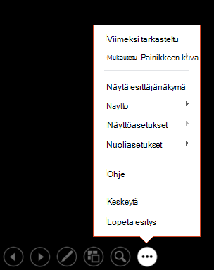 NäyttääPowerPointin esittäjänäkymävalikon