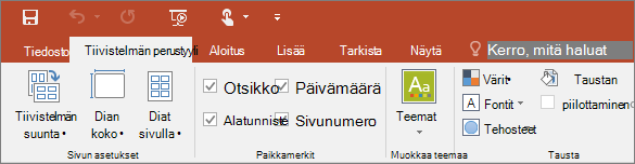 Näyttää tiivistelmän perustyylin valintanauhan PowerPointissa