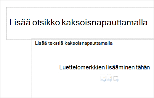 Kuva tyhjästä otsikkoruudusta ja tyhjästä tekstiruudusta, joka näyttää, missä luettelomerkit toimivat.