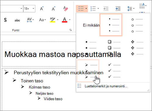 Oletusmerkin määrittäminen kaikille tasoille