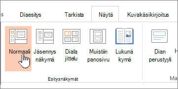 Näytä-valintanauha, jossa Normaali on korostettuna