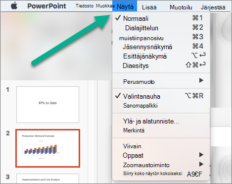 PowerPointin Näytä-valikko