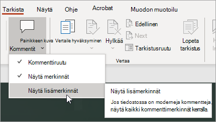 Valitse Näytä lisämerkinnät