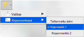 Animaation käynnistäminen kirjanmerkin kohdalla